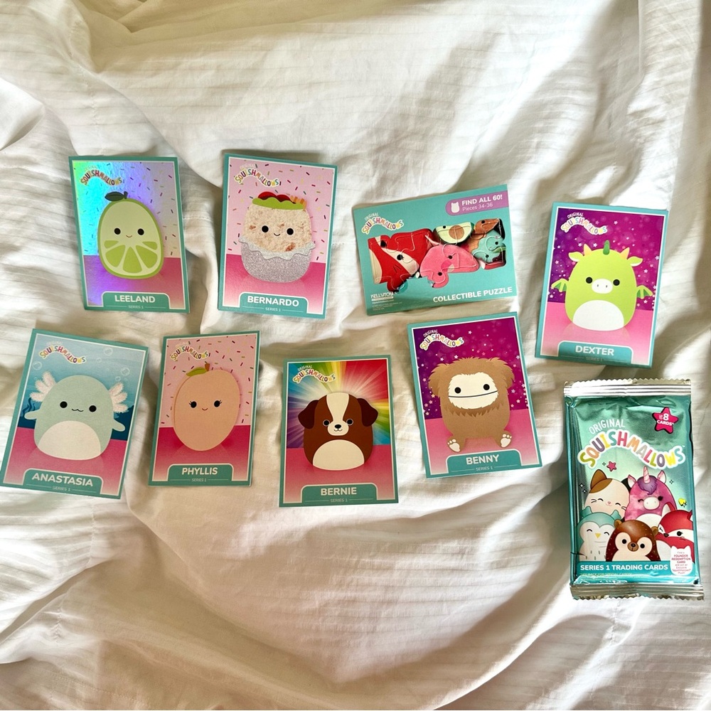 Squishmallow Trading Cards Series 1 Lot of 8 & Puzzle Piece